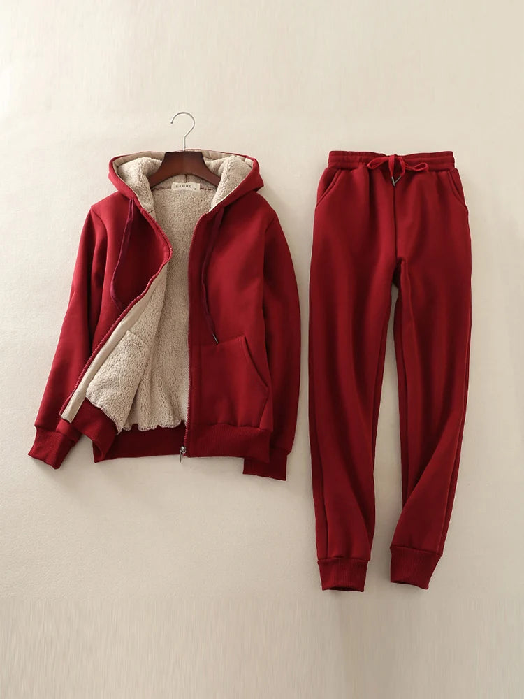 Women's Winter Warm Suit Tracksuit Women Long Sleeve Thicken Hooded Sweatshirts Cashmere Sports Suits Women Clothes 2025