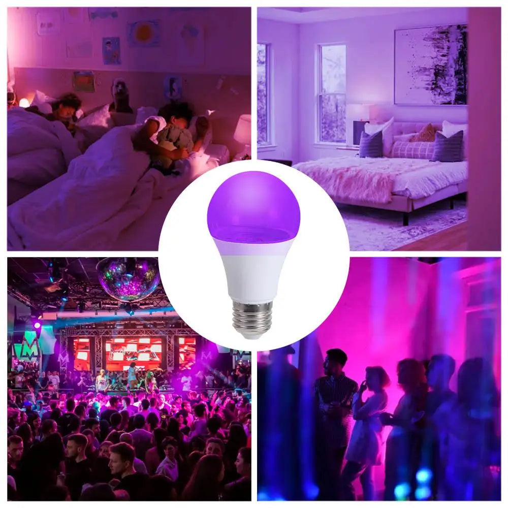 Portable Blacklight Ultraviolet Lamp UV Purple Bulb Atmosphere E27 UV Light Bulbs 360 Glow 10W Purple Black Light Bulb Disco