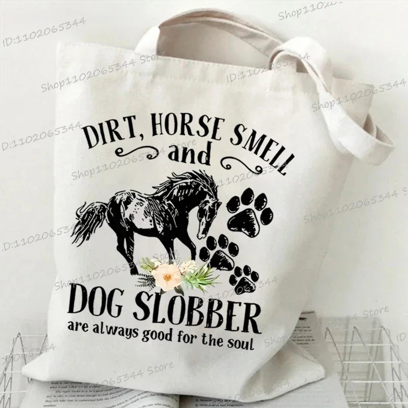 Women's Tote Bag Just A Girl Who Loves Horses Print Canvas Large Capacity Shopping Bags Horse and Flower Commuter Shoulder Bag