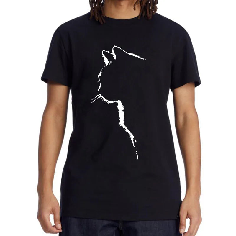 Men's T-shirt Top Quality 100% Cotton Short Sleeve Cool Cat Print O-neck Casual Loose Hip Hop for Men Summer Male Tee Top