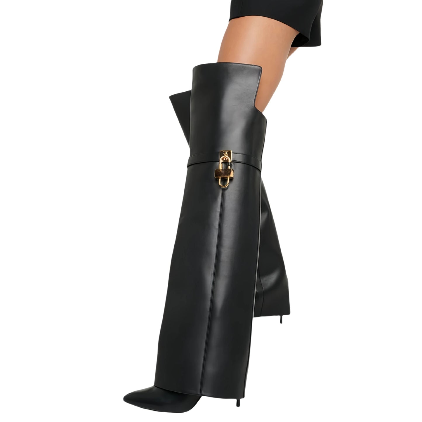 European and American women's fashionable large round toe over knee boots, slim high heels, shark button pants, long boots