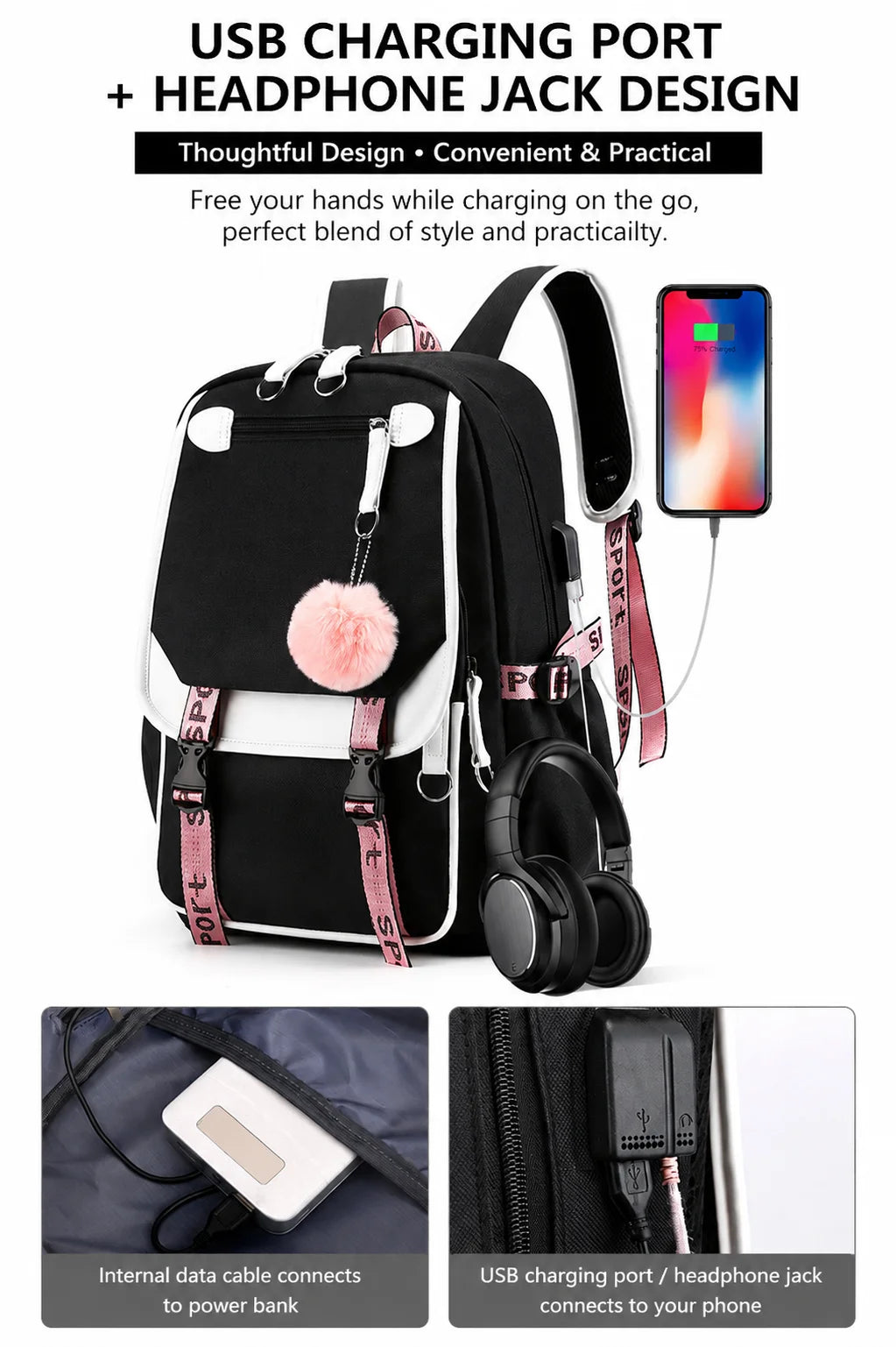 Trendy Girl Group School Bags for Students Girls Large Capacity Travel Book Bag Usb Charging Laptop Backpack Children Backpacks