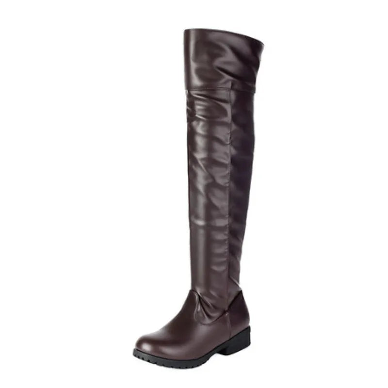 2026 Ladies Thigh High Footwear Round Toe Thick Heels 3cm Big Size 49 50 51 Casual Winter Knee High Bota