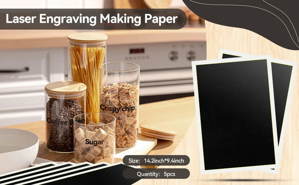 5Pcs Engraving Marking Paper for Laser Engraving Machine Large Size 39*27cm Black Laser Marking Paper for Ceramics Glass Metal