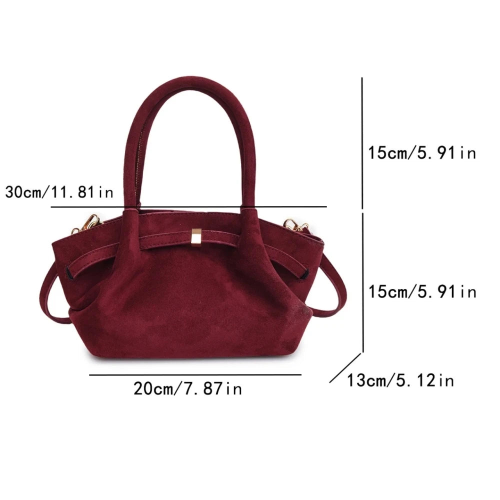 Matte Leather Suede Tote Handbags for Women Large Capacity Retro Shoulder Bag Fall Winter Belt Design Female Crossbody Bags