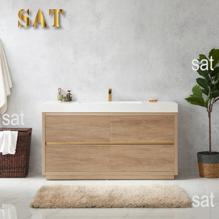 /60 Inch Furniture Bathroom Floor Standing Storage Cabinet Single Sink Bathroom Vanity Cabinet Set With Countertop