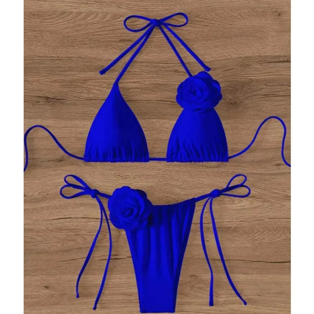 S - XL Sexy 3D Flowers Halter Strappy Bikini Women Swimwear Female Swimsuit Two-pieces Bikini set Bather Bathing Suit Swim