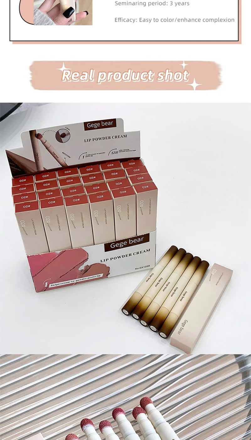 Gege Bear Velvet Matte Lip Powder Cream — Soft Velvet Finish, Natural-Looking and Skin-Tone Enhancing, Long-Lasting,