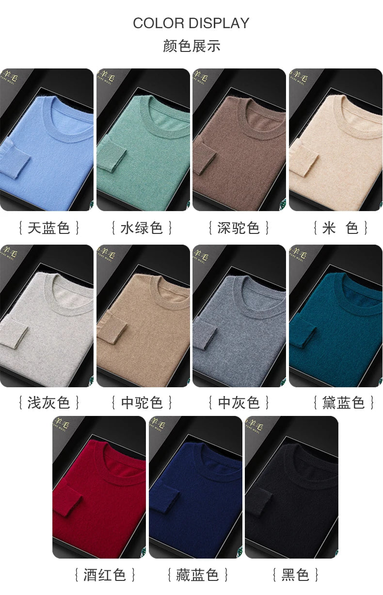 Fall/Winter New Cashmere Sweater Men's 100% Pure Wool Thick Crewneck Sweater Casual Knitted Bottom Shirt