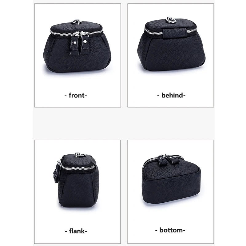 Ladies Genuine Leather Cosmetic Bag Fashion Cosmetic Case Makeup Bag Women Clutch Mini Toiletry Bag Cosmetic Pouch with Lanyard