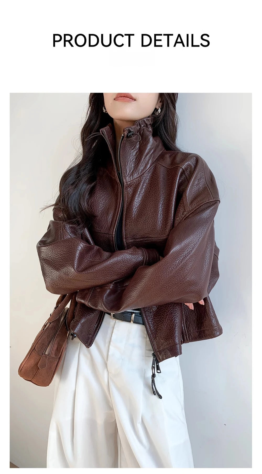 Vintage Genuine Leather Cropped Jackets for Women Spring Autumn 2025 New High-end Simple Stand Collar Bubble Real Sheepskin Coat