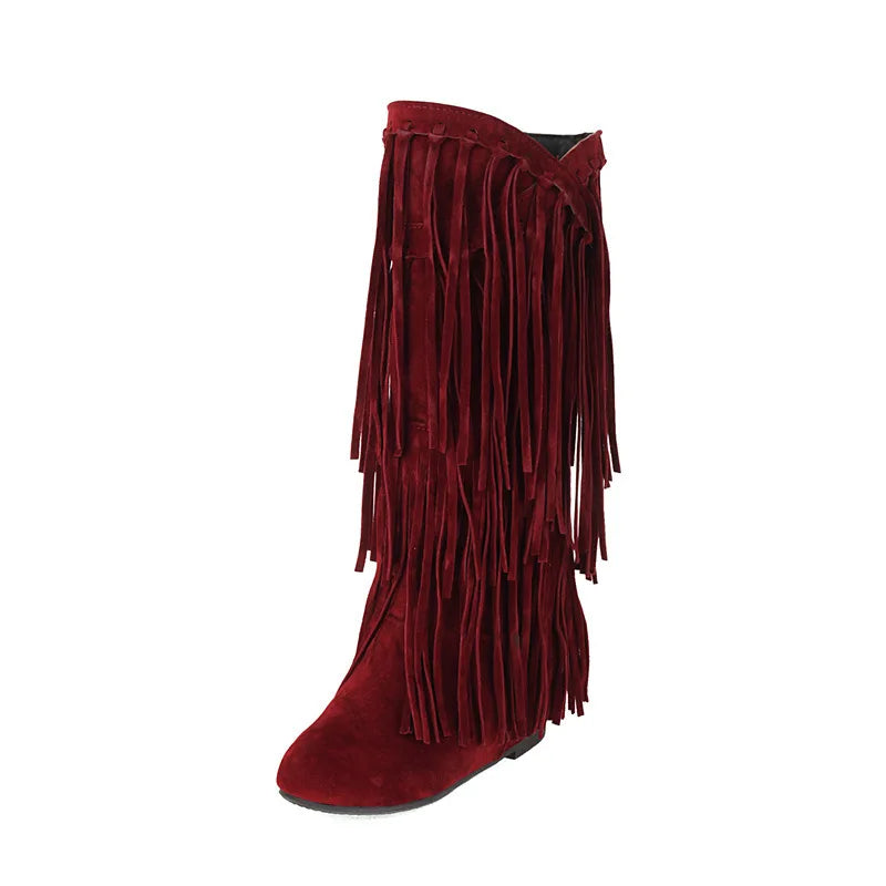 Boots 2025 autumn/winter women's boots casual fringe boots college style flat bottomed high top boots women's shoes