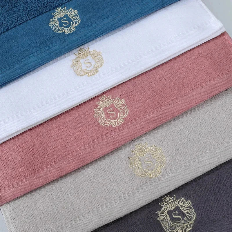 Inyahome Set of 3 Bathroom Cotton Towels Set Embroidered Luxury 2 Hand Towels 35x75cm and Big Bath Towels 70x140cm Washcloth