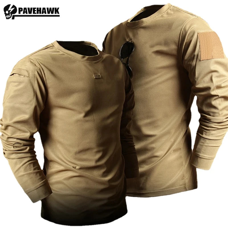 Spring Training Tactical Top Mens Elastic Wear-resistant Outdoor Sports Long Sleeved T-shirt Quick Drying Slim Round Neck Shirt