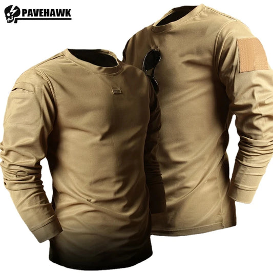 Spring Training Tactical Top Mens Elastic Wear-resistant Outdoor Sports Long Sleeved T-shirt Quick Drying Slim Round Neck Shirt