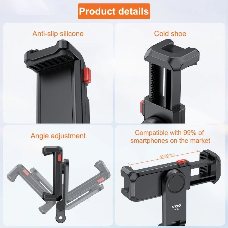 PH17 Multi-functional Phone Tripod Mount Phone Holder Phone Clamp 360° Rotatable with Dual Cold Shoe Mounts Accessories