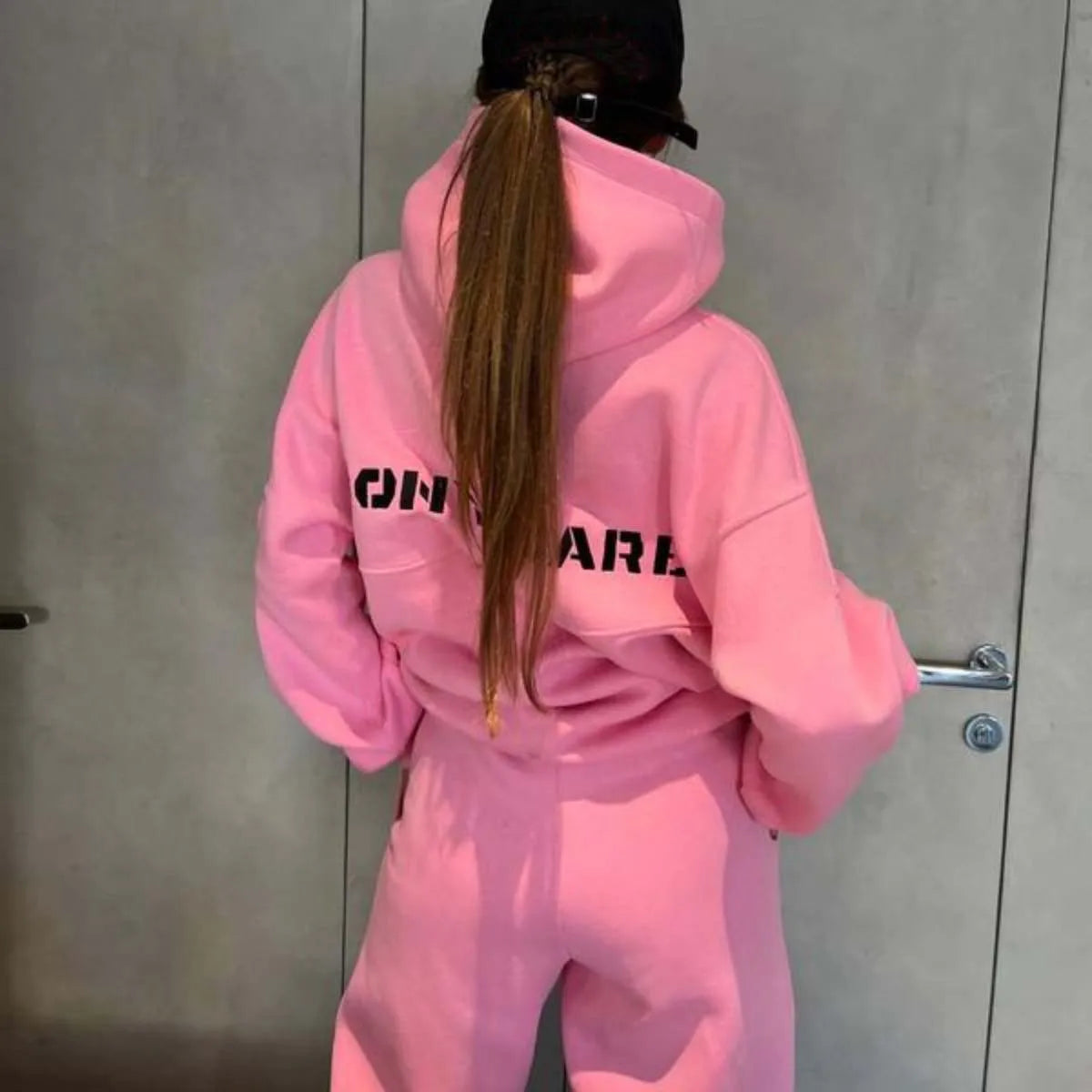 Two Piece Drawstring Set Long Sleeved Letter Print Hoodies Loose Sweatshirt Jogging Pants Outfits Autumn Women Sports Hooded