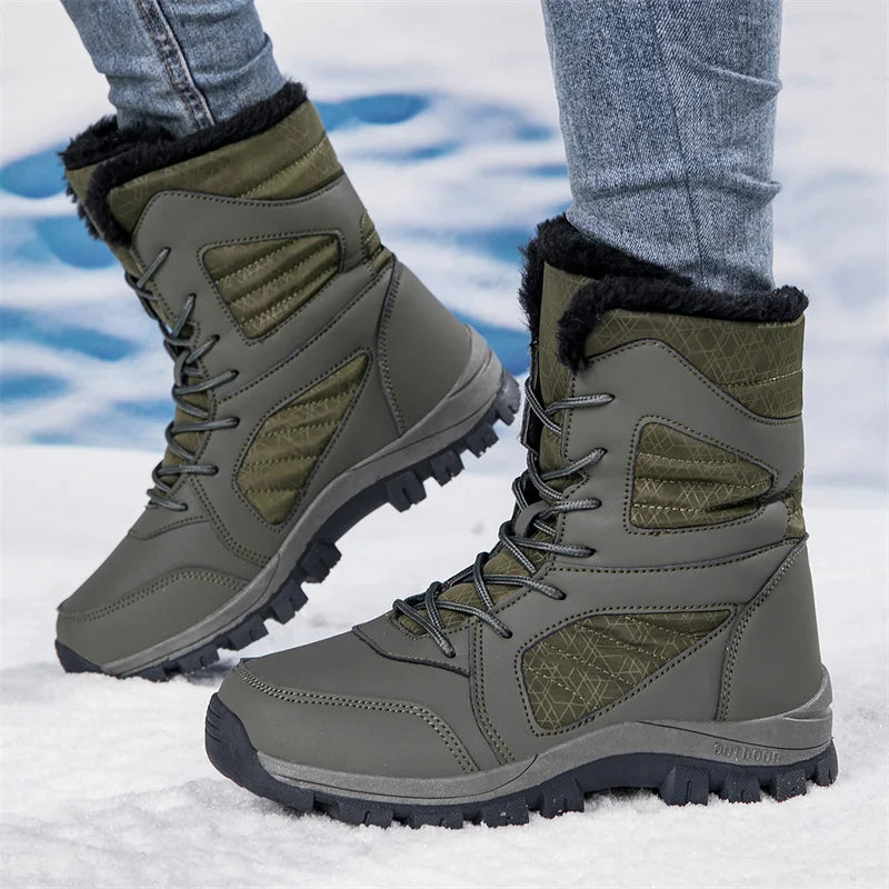 Men's Snow Boots for Men Casual Winter Shoes Platform Non-slip Warm Fur Ankle Boots Plush Combat Outdoor Hiking Motorcycle Boots