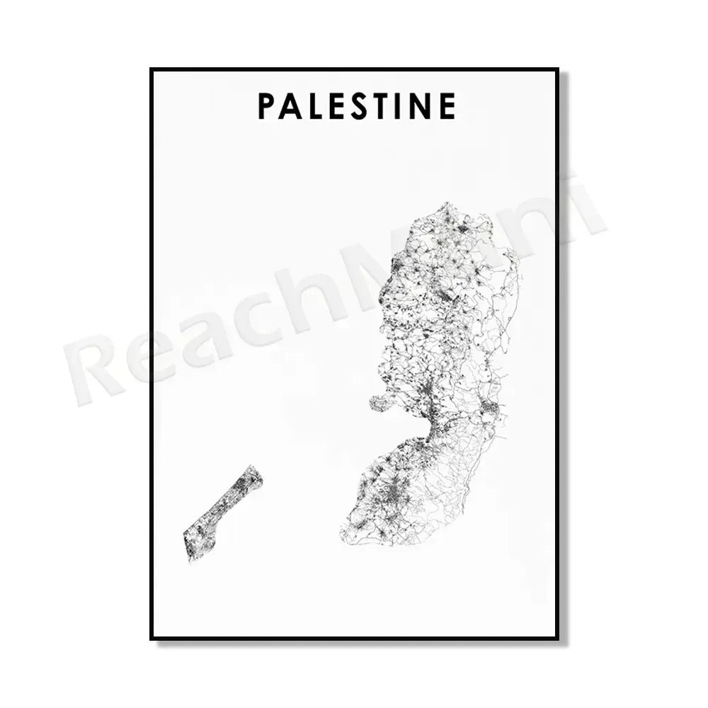 Palestine Poster Palestine Map Road Map Ramallah Black and White Print Bethlehem Palestine Map Palestine Travel Poster