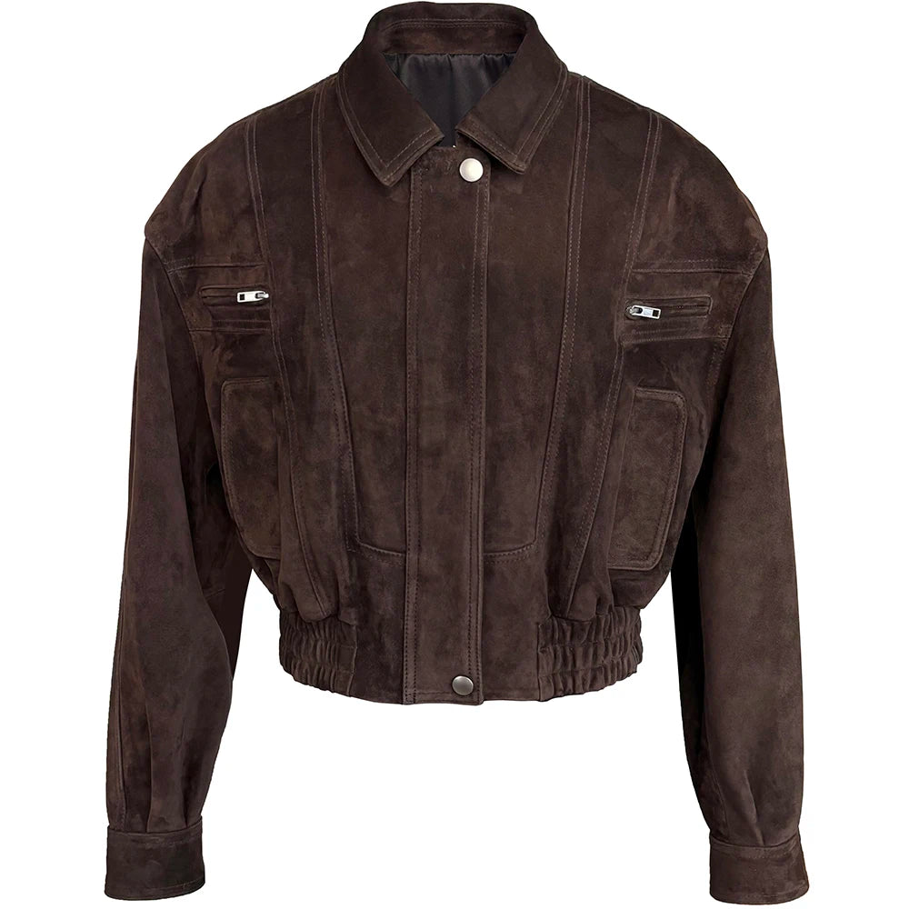 YOLOAgain 2025 Autumn Oversized Suede Jacket Women Real Leather Bomber Jacket Female