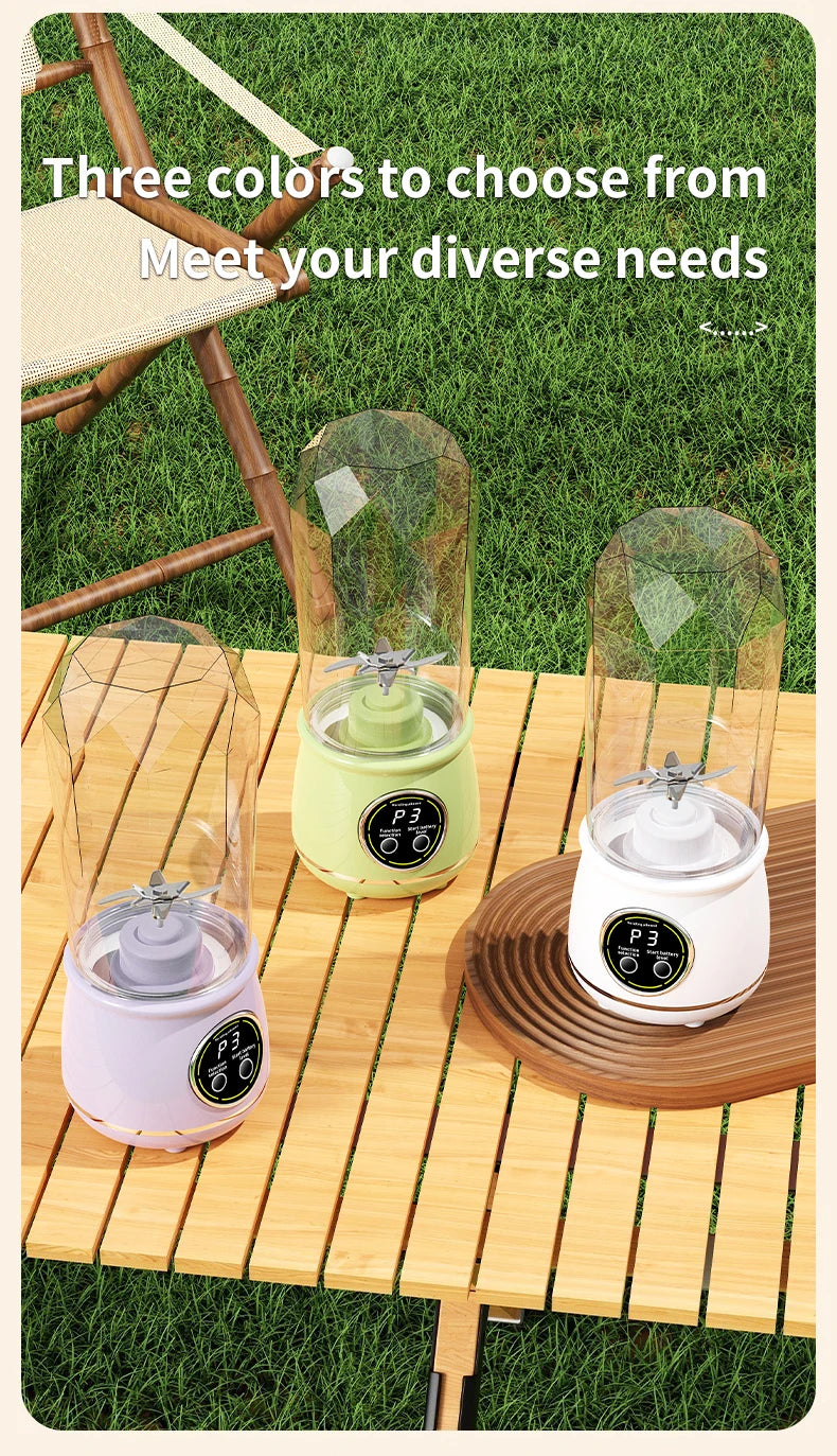Portable USB rechargeable blender, electric juicer, 500ML capacity, 3-level power adjustment, for juicing fruits and vegetables