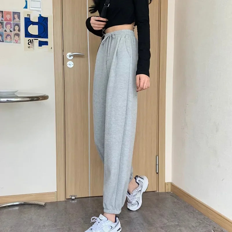 2024 Spring and Autumn New Fashionable Sports Pants Women's Black Legged Pants Casual Plush Fashion Brand Sanitary Pants