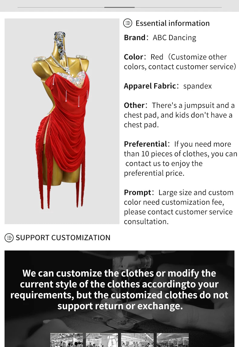 Dress For Dance Girl Costume Women Latin American Clothes Ball Sexy Skirt Line Suit Evening Practice Wear Stage Samba Customized