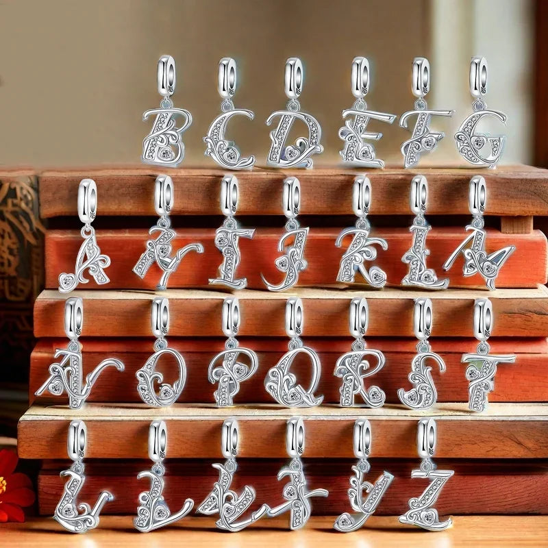 925 Sterling Silver Full series of A-Z letters pendant Charms For Original  Bracelet Charm Necklace Diy Female Jewelry