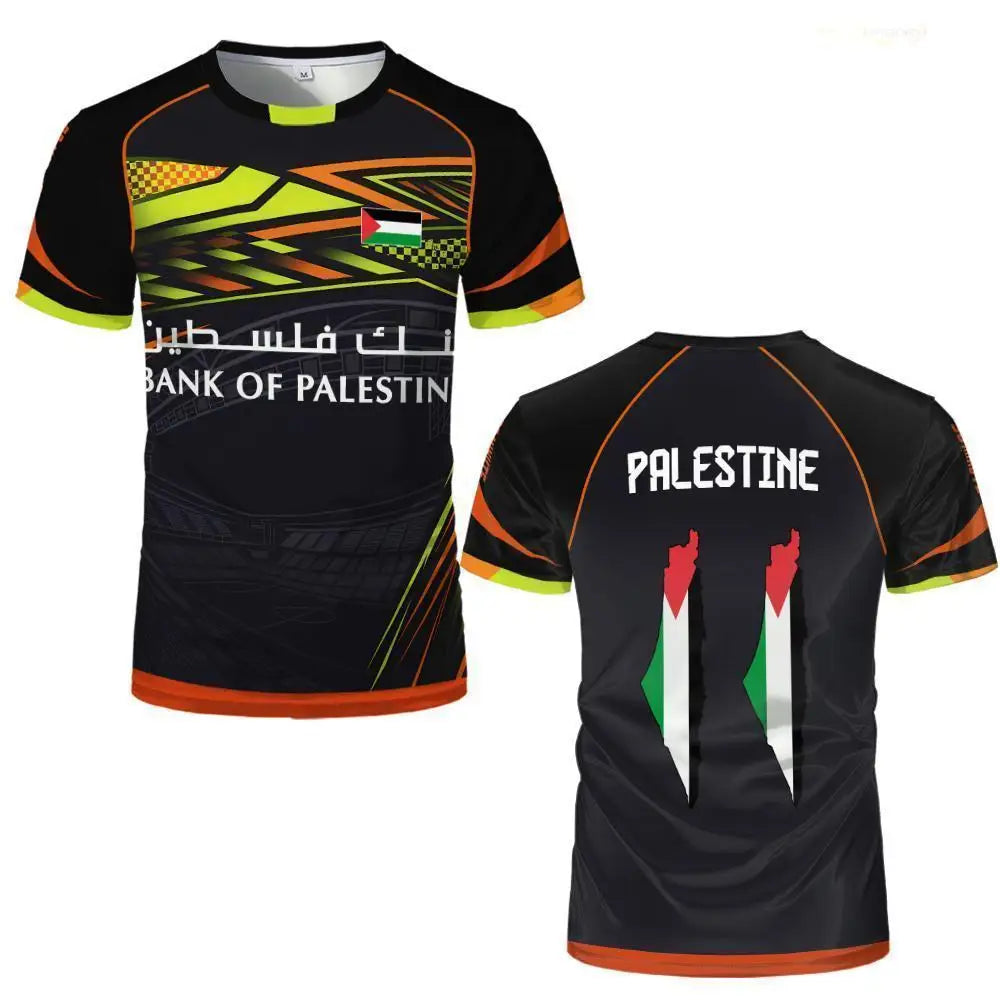 Palestine Flag Print T-shirt Breathable Training Soccer Jerseys For Men And Women Street-style Short-sleeved Crew Neck Tees