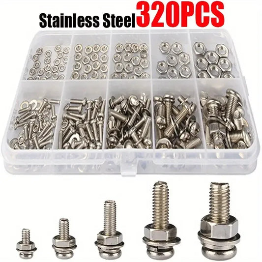 320pcs Stainless Steel Screw Nut Bolt Assortment Kit M2 M2.5 M3 M4 M5 Nuts and Bolts Assortment