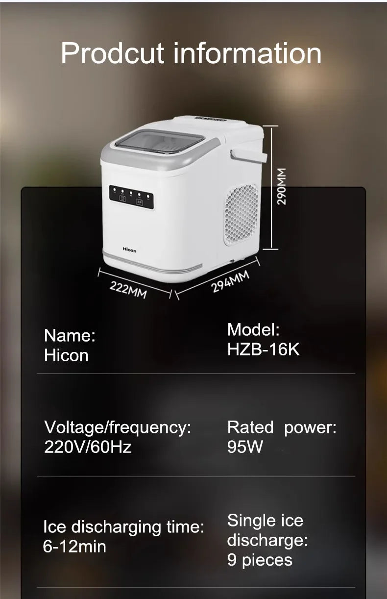 Ice Maker 15KG Automatic Household Mini Ice Cube Machine, Portable Intelligent Quiet Ice Maker for Home Dormitory Outdoor Use