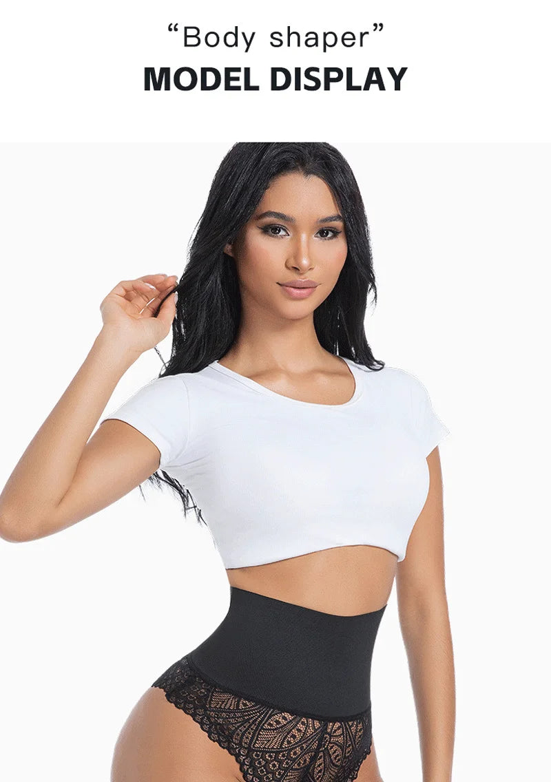 Thong Shapewear for Women Tummy Control Seamless Lace High Waist Thong Body Shaper Underwear