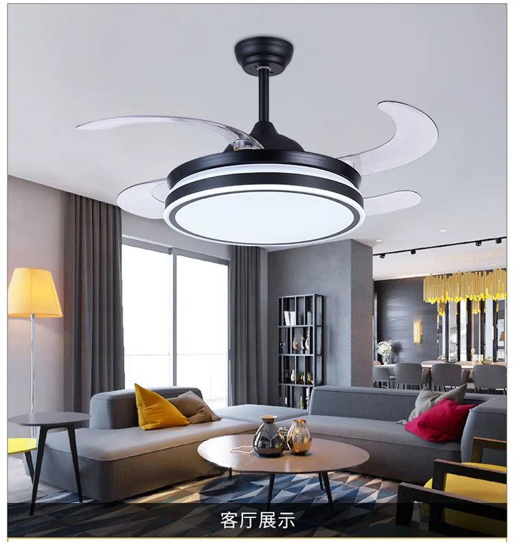 Retractable ceiling fan Air purifying led light celling fan modern bedroom smart remote control large hotel ceiling fan