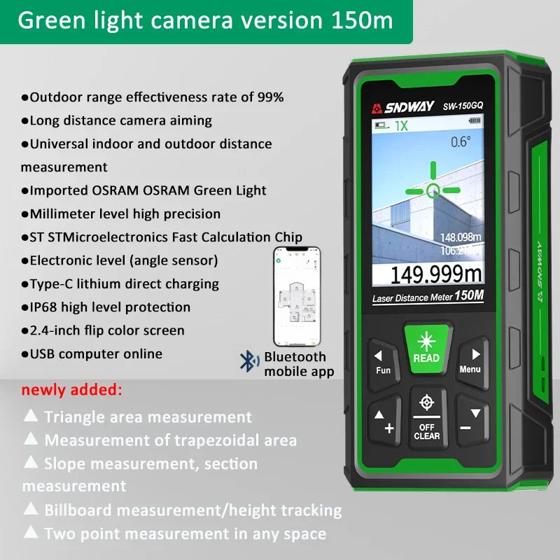 Laser Rangefinder Green Laser Distance Meter 80M/120M/150M Digital Rangefinder Tape Measure Electronic Level Ruler Roulette Tool