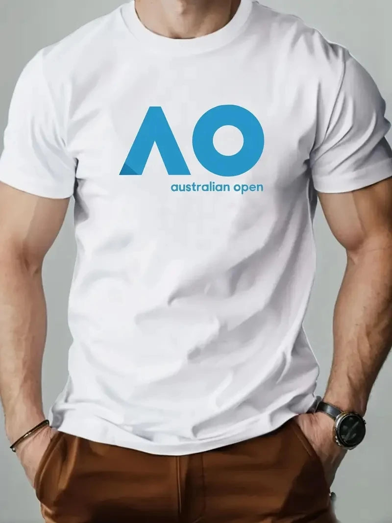 Summer new letter printed men's T-shirt comfortable, breathable, casual round neck solid color top
