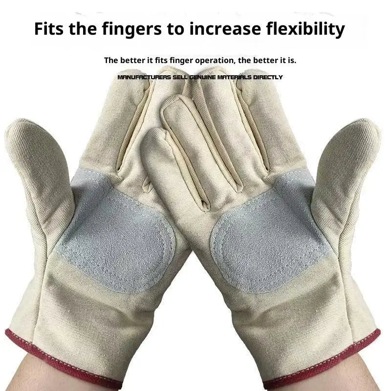 ✔Canvas Work Gloves with Leather Reinforced Palm, Heat-Resistant & Durable Safety Gloves for Gardening,Welding & Construction