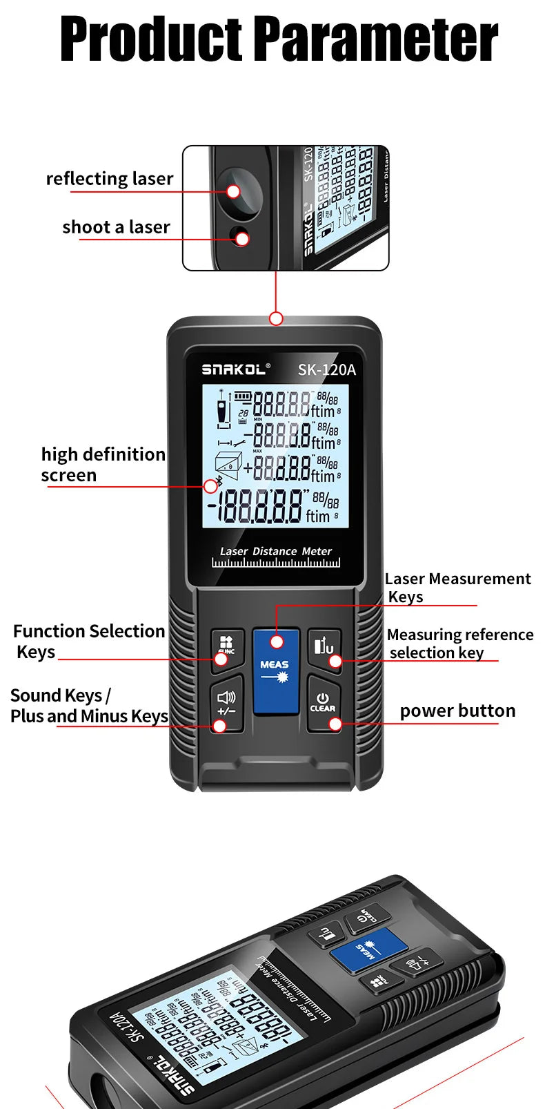Snakol Laser Distance Meter 40m 50m 70m 100m 120m Rangefinder Digital Range Finder Trena Roulette Ruler Distance Measuring Tape
