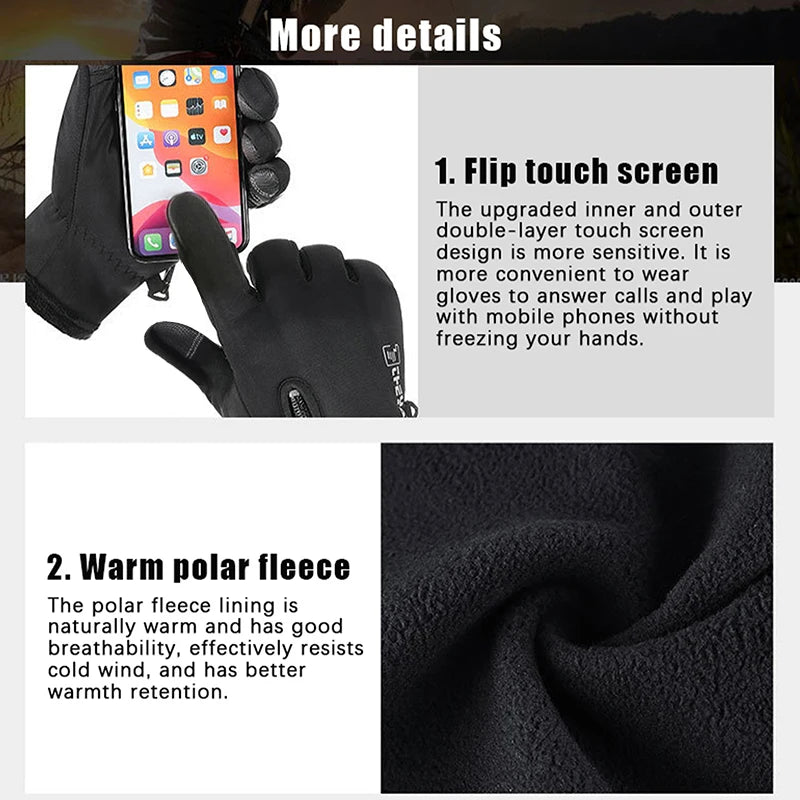 Outdoor Winter Gloves For Men Waterproof Thermal Fleece Lined Resistant Touch Screen Non-slip Motorbike Riding Mountaineering