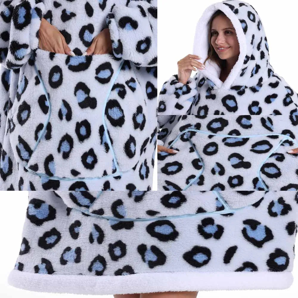 Extra Long Women Halloween Blankets with Sleeves Winter Plush Fleece Homewear Christmas Pajamas Adult Warm Oversized Hoodies