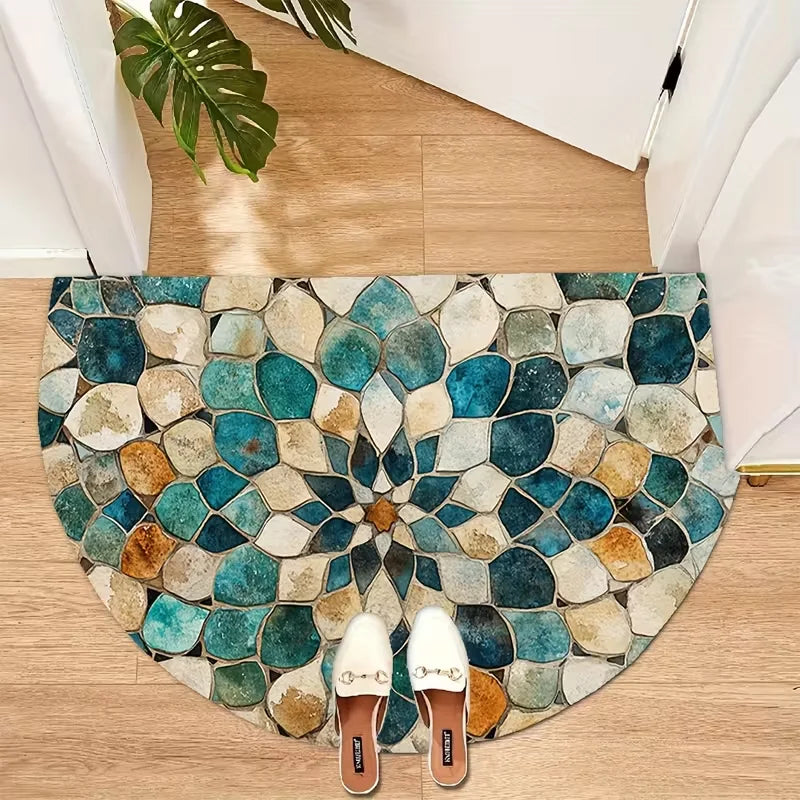 Bohemian Style Floral Semi-circular Carpet Vintage Ethnic Style Floral Carpet Living Room Bedroom Kitchen Entrance Carpet