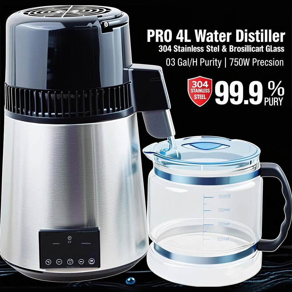 4L Water Distiller Purifier Filter For Three screen touch Display Stainless Steel Cooler Office Home Use Prevent Burning Dry