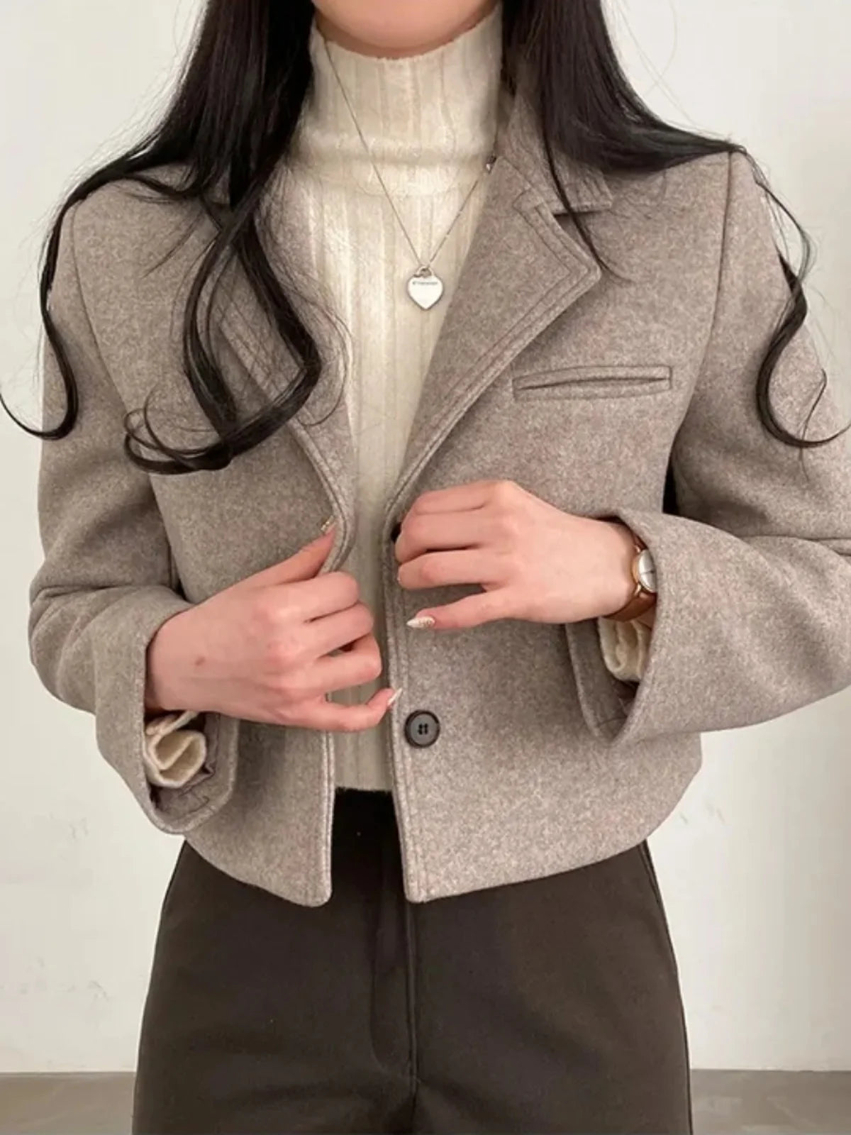 ort Thiened Woolen Coat for Women Winter New Sle Retro Single Button Suit Collar Coat Korean Sle Straight Tube pe