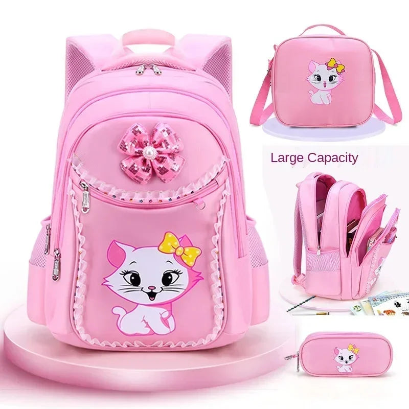Kids Cat Backpack Set with Lunch Bag Pencil Case Cute School Bag for Girls Boys Waterproof Primary Student Bookbag