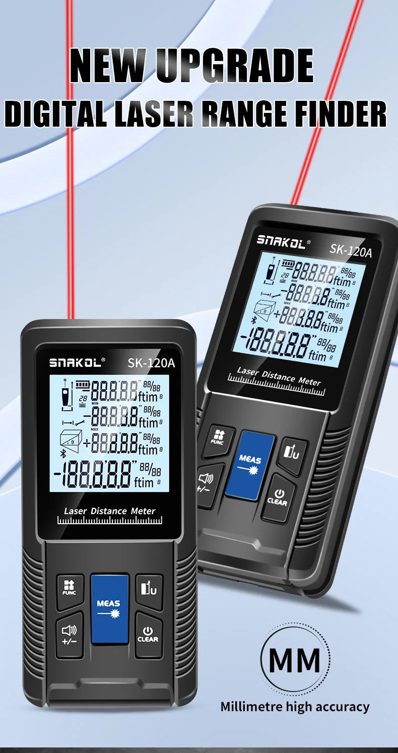 Snakol Laser Distance Meter 40m 50m 70m 100m 120m Rangefinder Digital Range Finder Trena Roulette Ruler Distance Measuring Tape