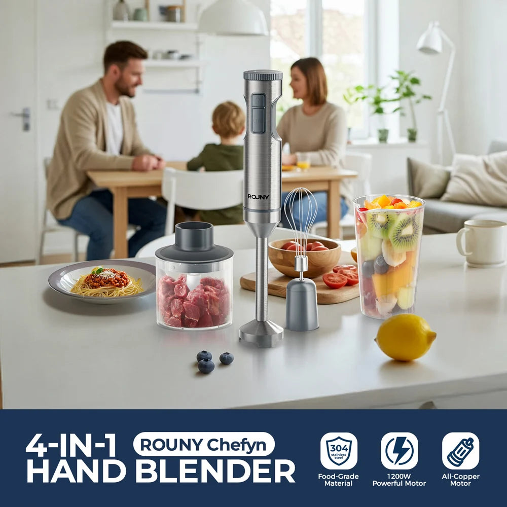 Hand Immersion Blender Powerful 4-in-1 Stainless Steel Stick Food Mixer 700ml Mixing Beaker 500ml Processor Whisk