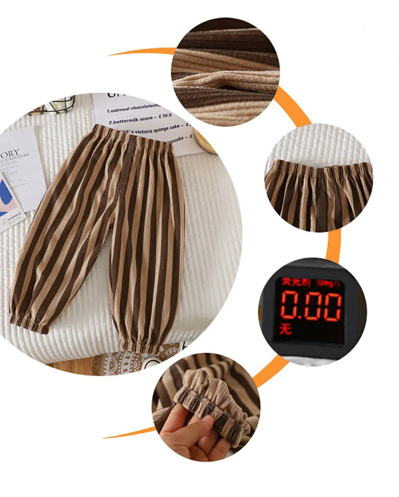 Summer Kids Casual Pants 1-6Y Simple Boys Grid Sweat Pants Korean Loose Thin Children Striped Letter Trousers