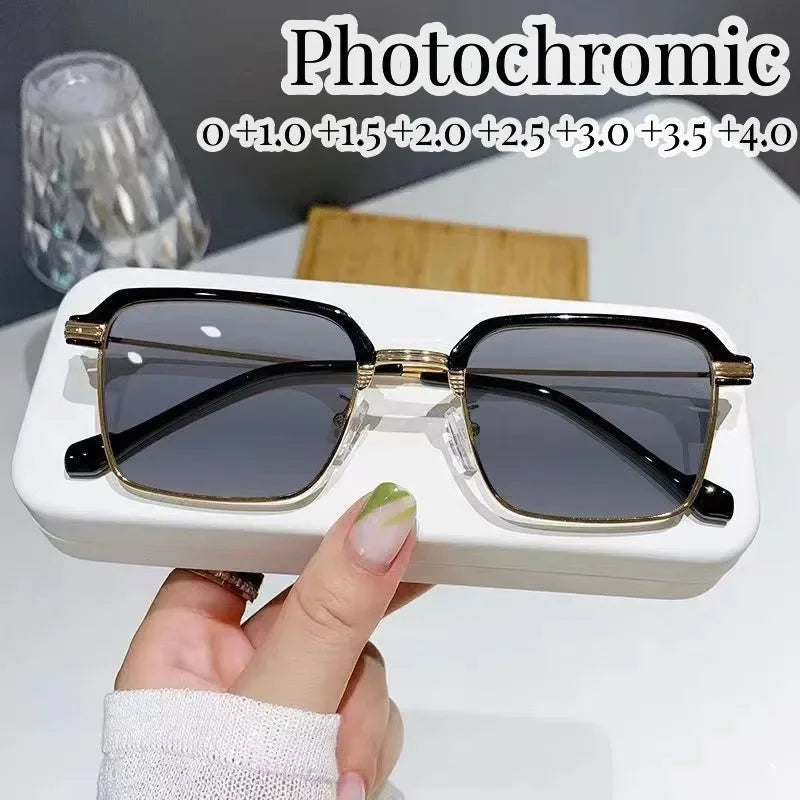 Photochromic Reading Glasses High Definition Men's Anti-blue Presbyopia Eyewear Metal Fashion Classic Hyperopia Eyeglasses