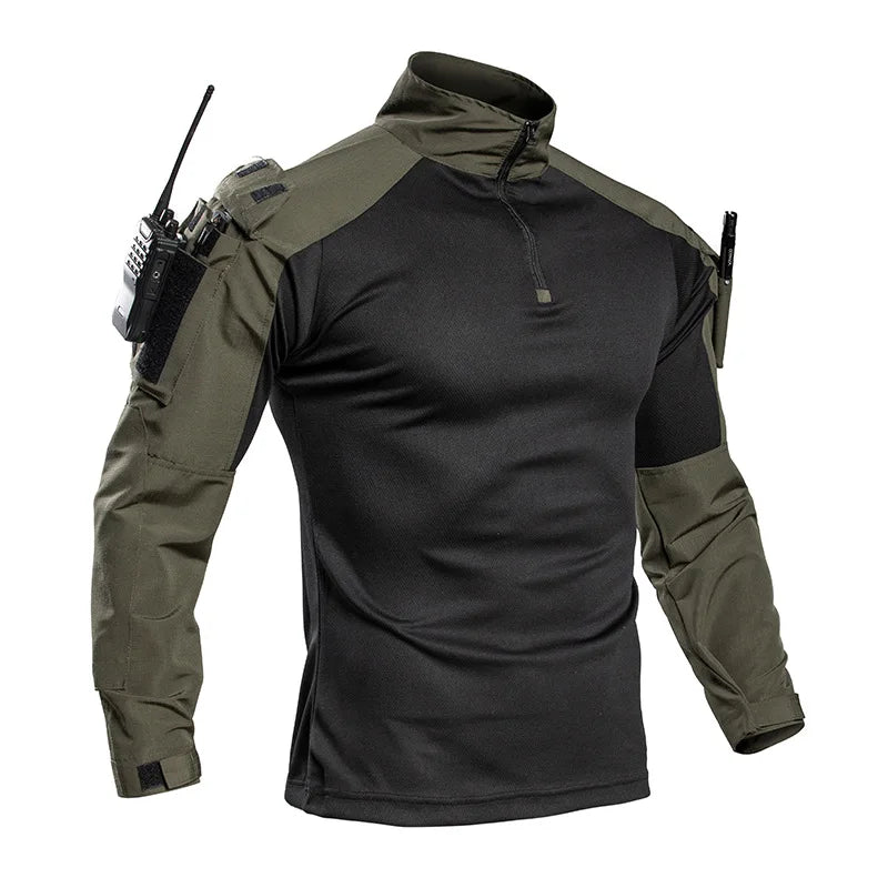 Men's Tactical Combat Shirt Quick Dry Military Long Sleeve Shirt with Arm Pockets for Outdoor Hiking Airsoft Hunting EU Size