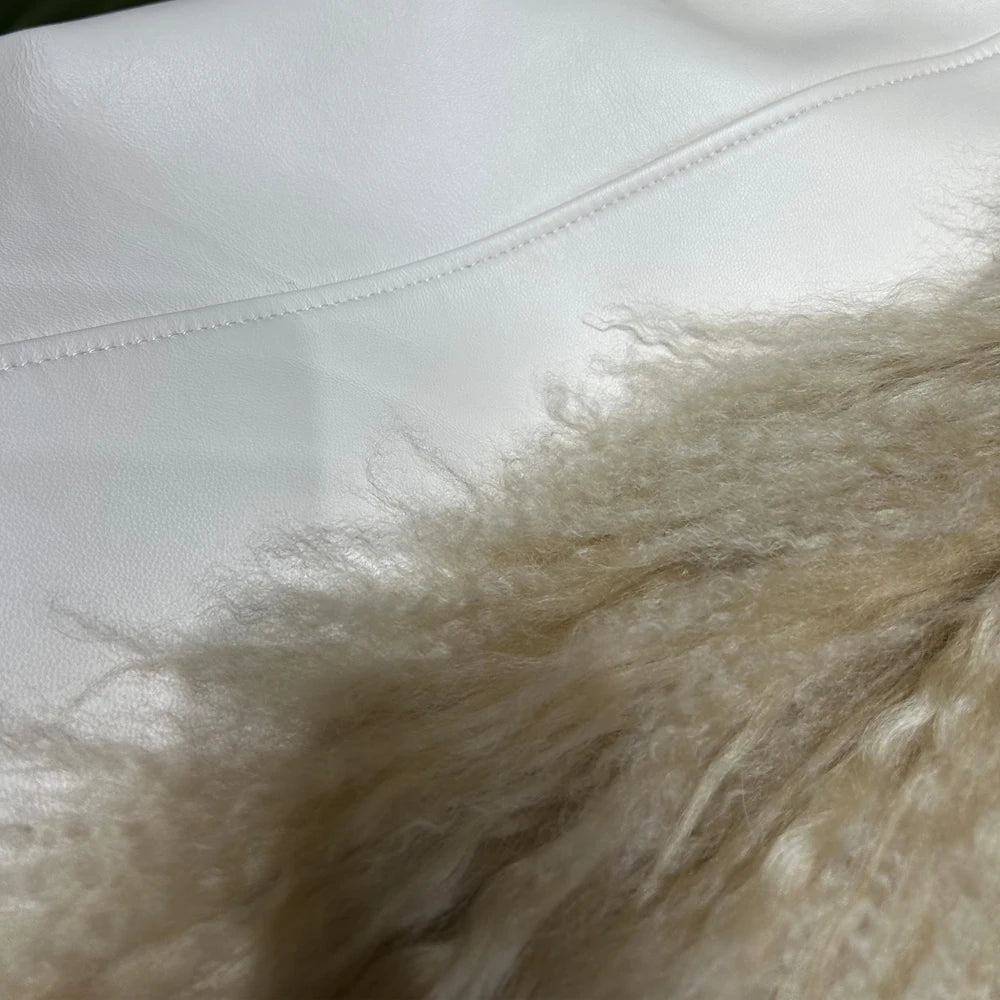 Winter Suede Long Fur Coat Mongolia Long Sheep Fur Collar New Arrival Camel Fur Jacket