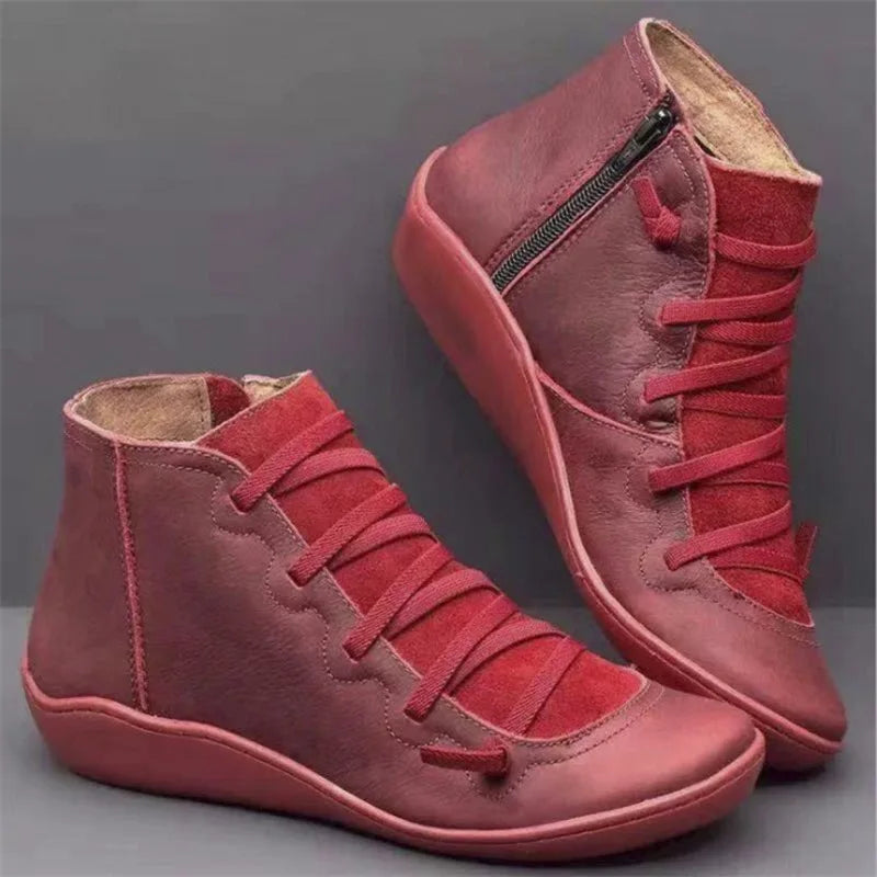 Boots  Women Winter Genuine leather Ankle Spring flat Shoes woman Short Vintage Boots With Fur 2023 for women lace up boots